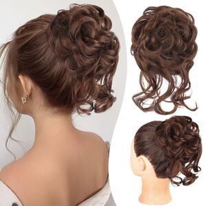 HMD Tousled Updo Messy Bun Hair Piece Color 8L Medium Chestnut Brown